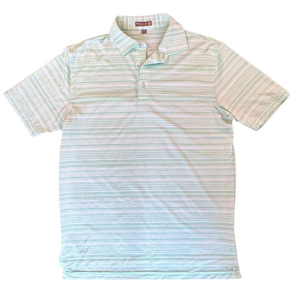 Peter Millar Summer Comfort Men's Polo Shirt Green and White Stripe Size Medium